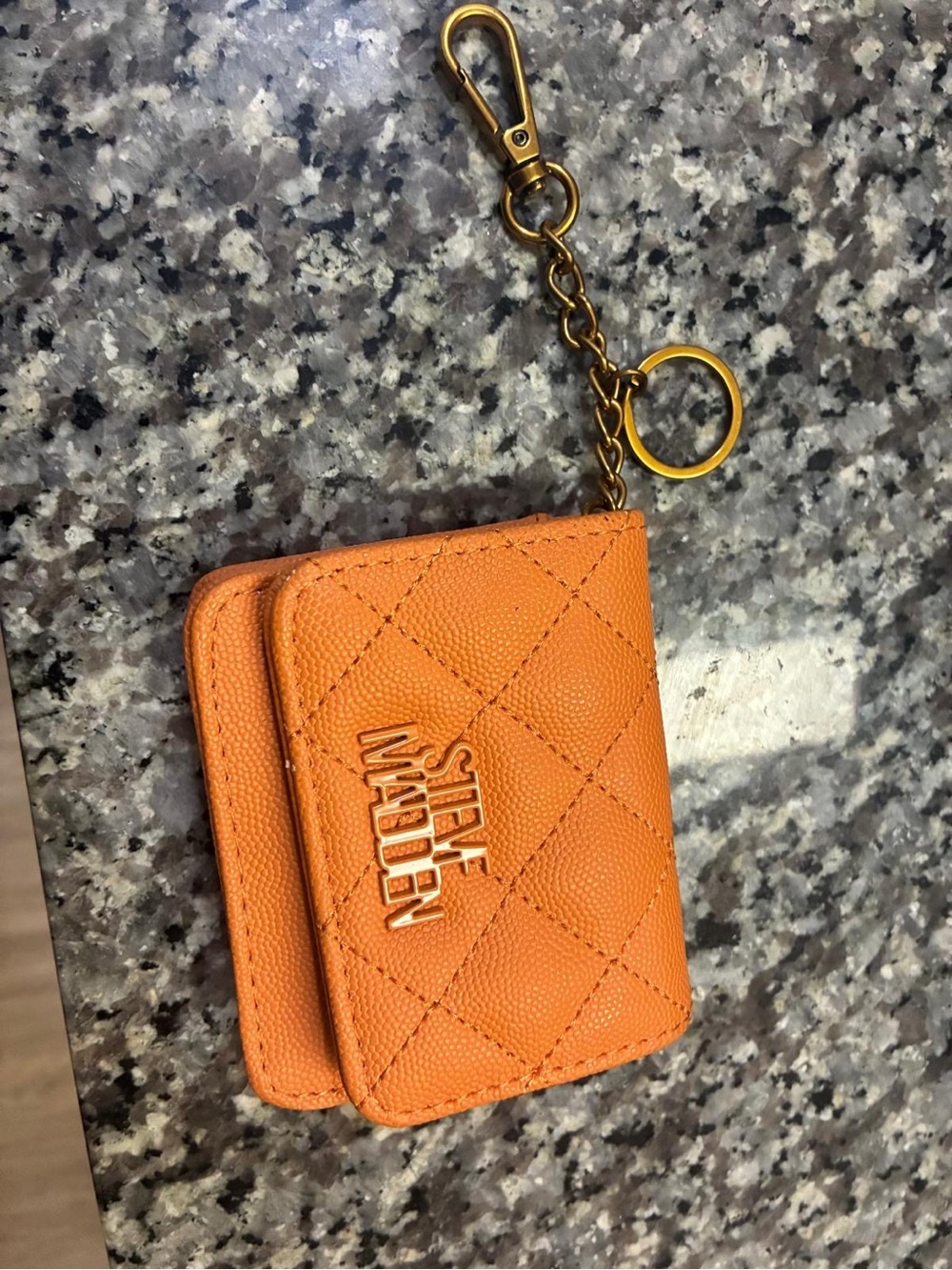 Steve Madden Orange Quilted Mini Card Case Keychain
